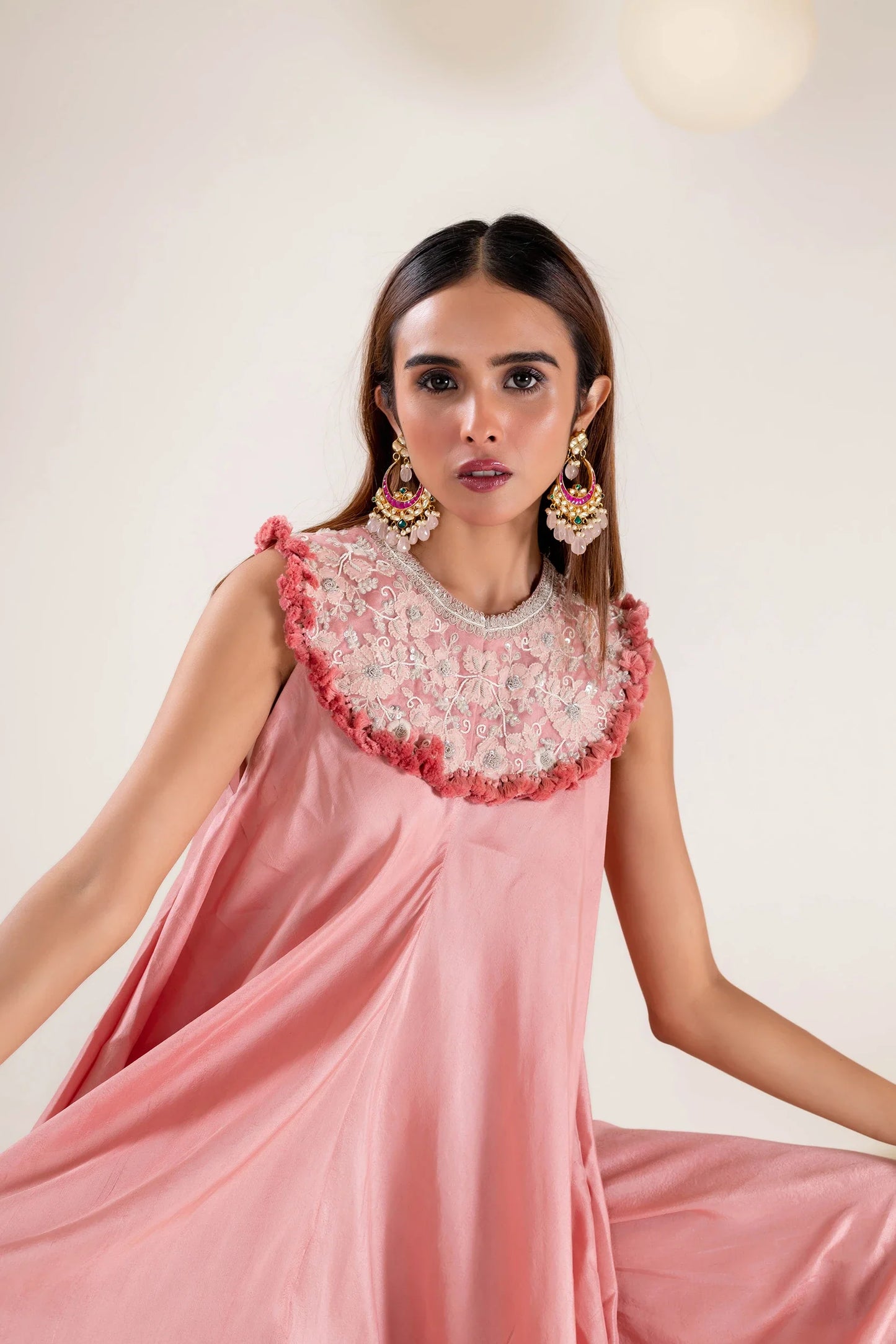 Embroidered Draped Jumpsuit