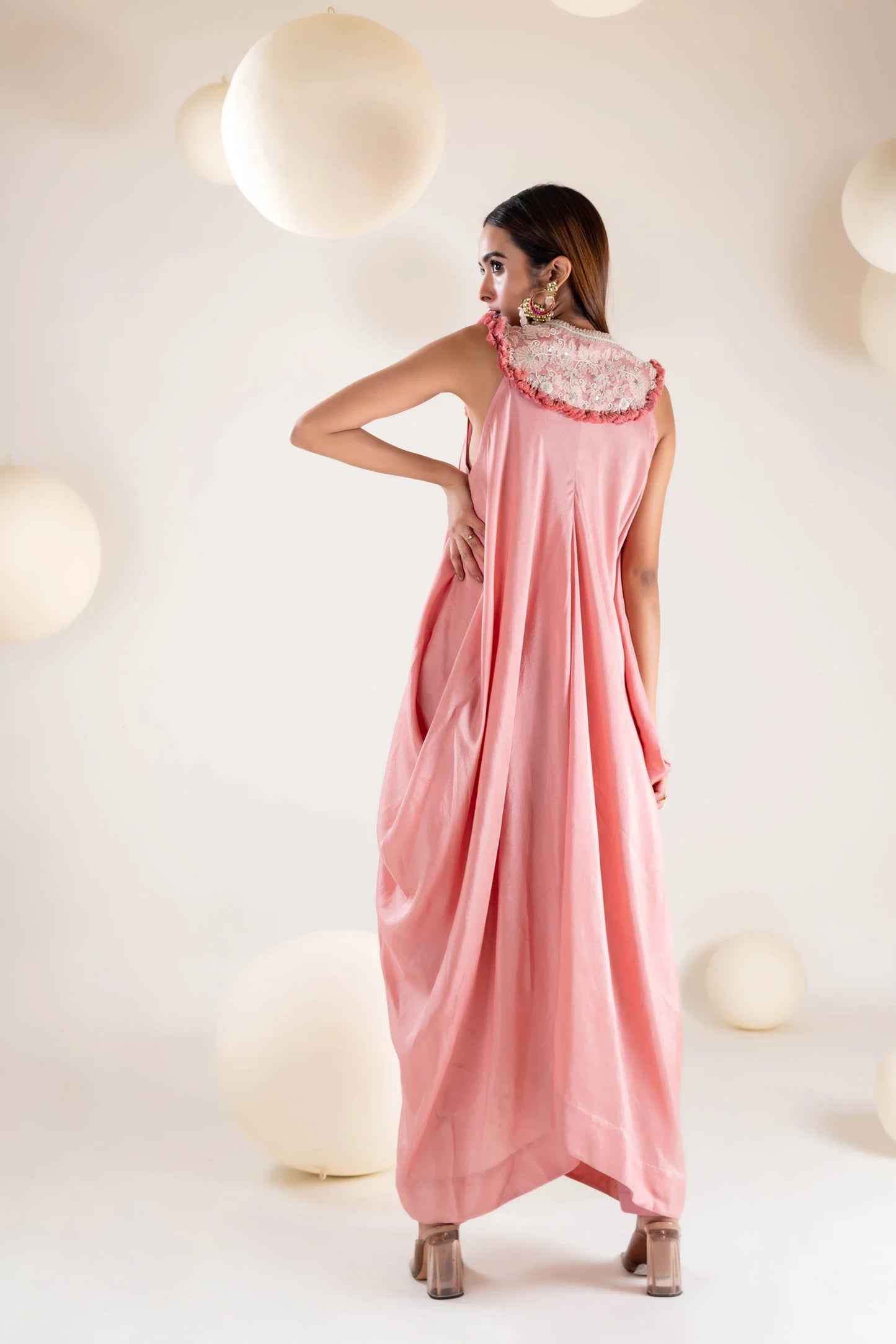 Embroidered Draped Jumpsuit