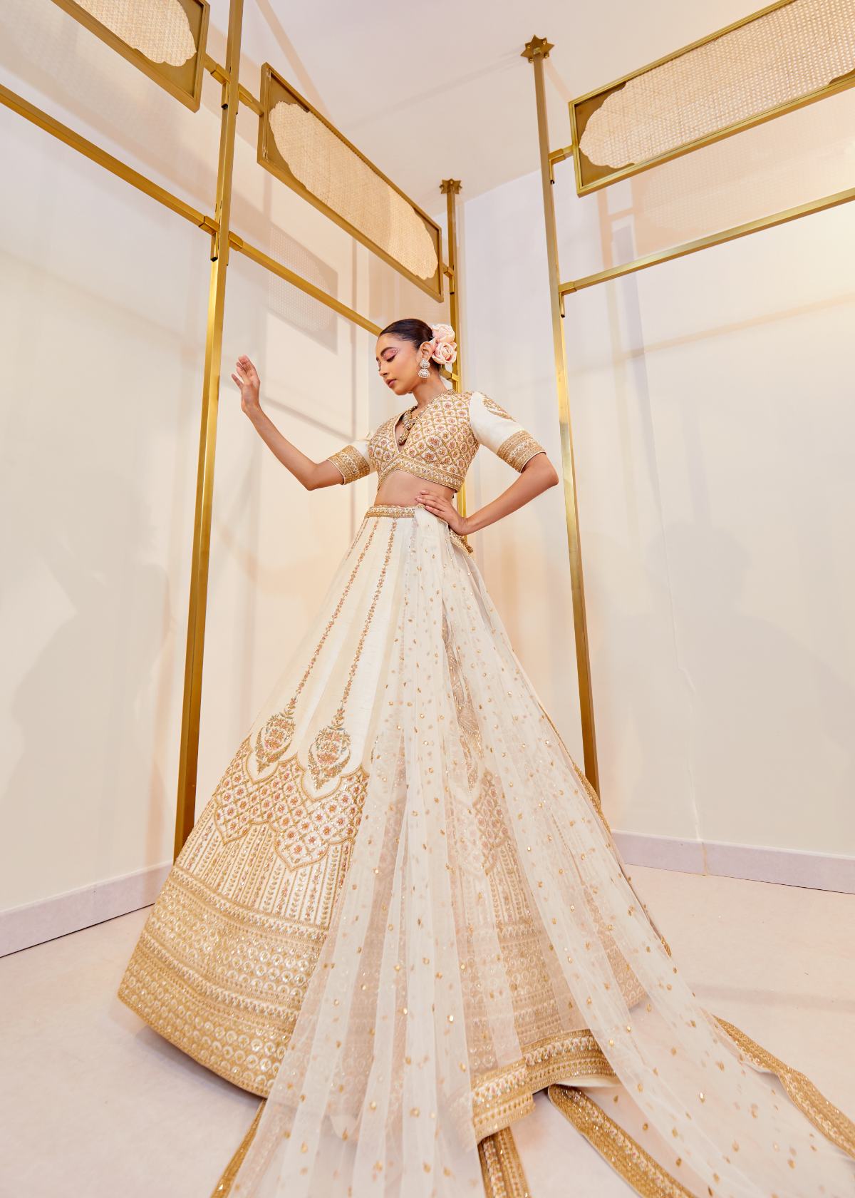 Vanilla Silk Raw Silk Zardosi Bridal Lehenga Set