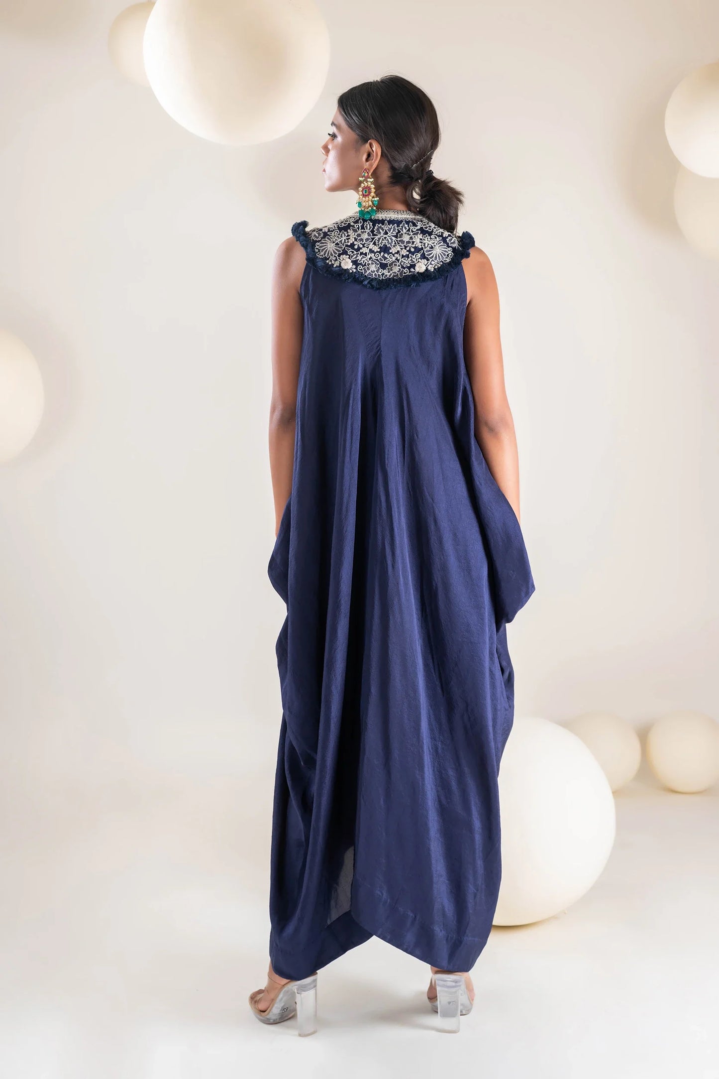 Embroidered Draped Jumpsuit