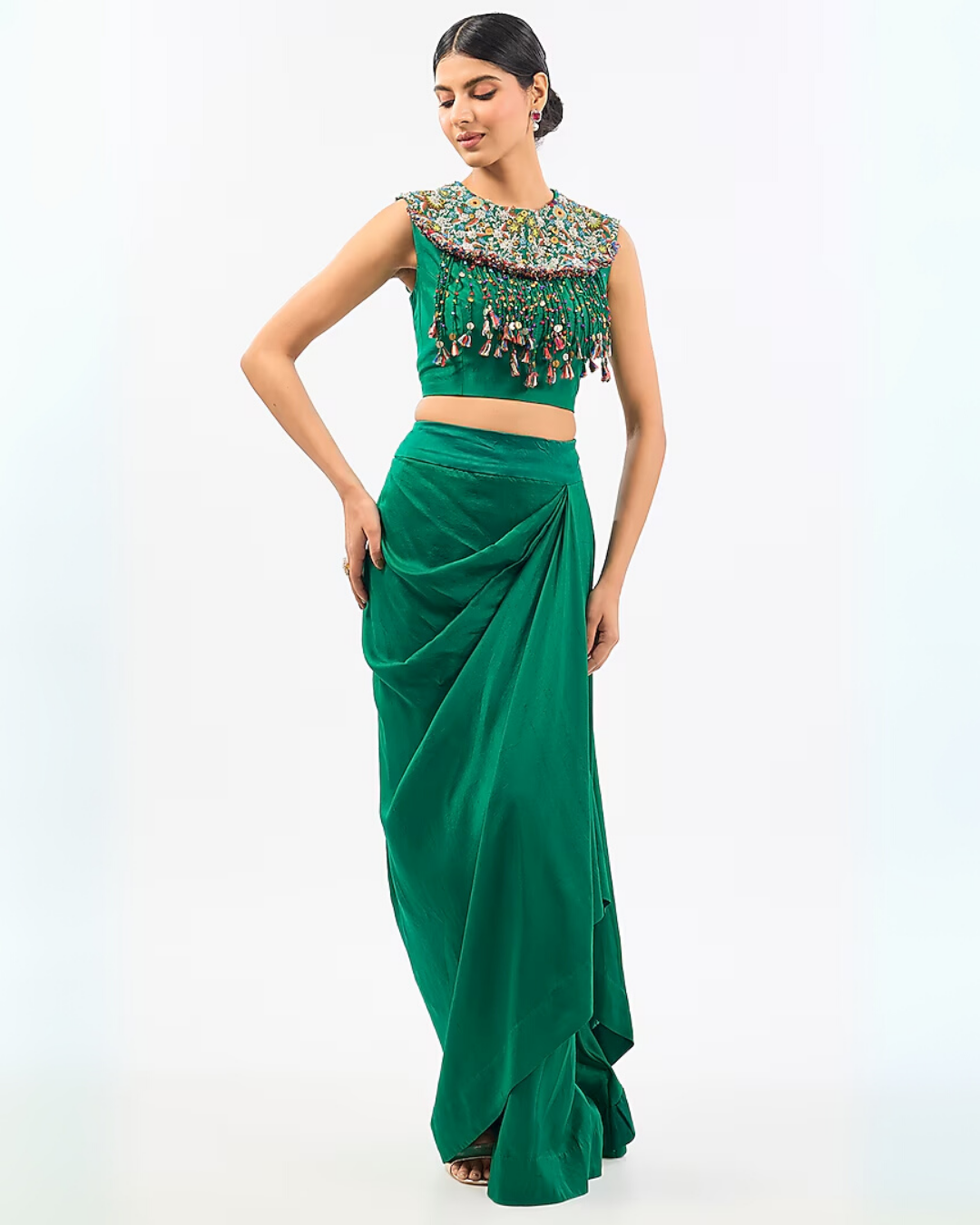 GREEN DRAPE SKIRT CAPE SET