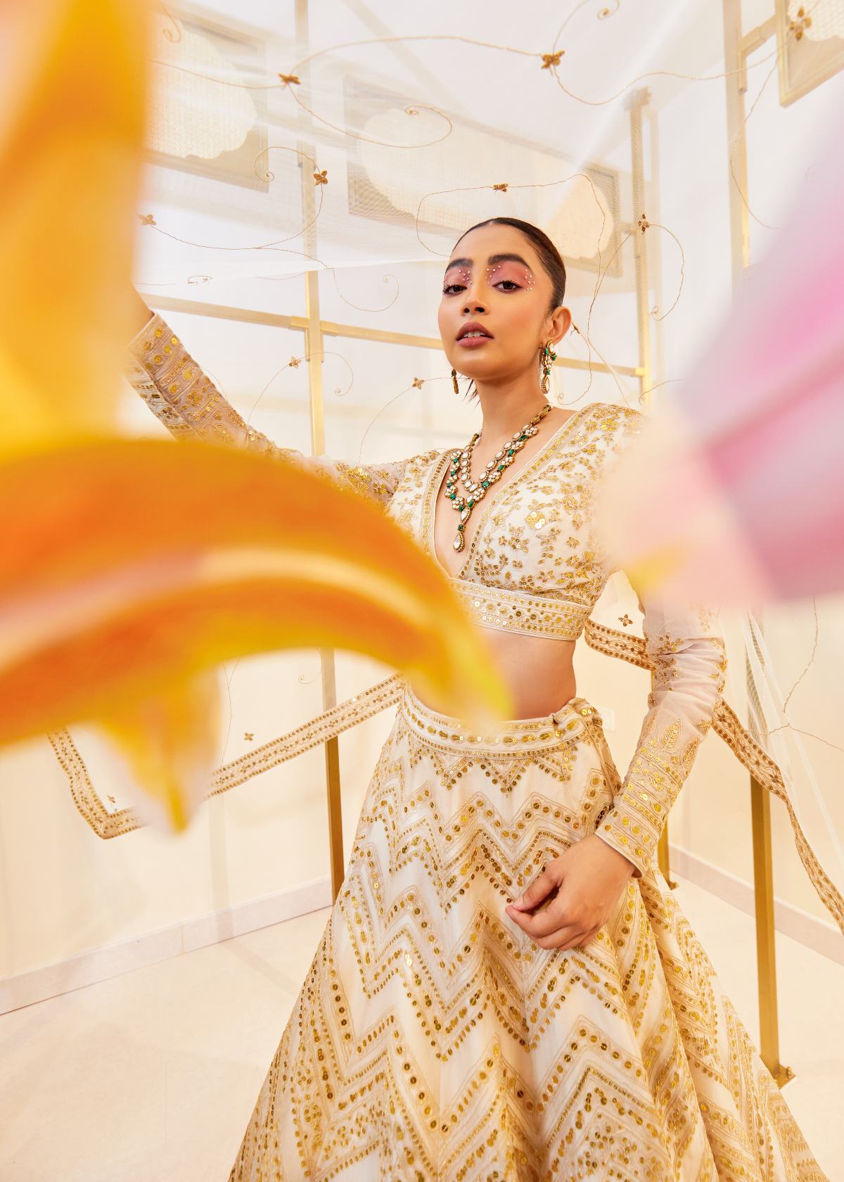 Champagne  Organza Dori Bridal Lehenga Set