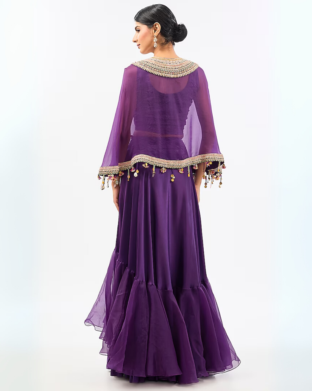 PURPLE CAPE EMBROIDED & SKIRT SET