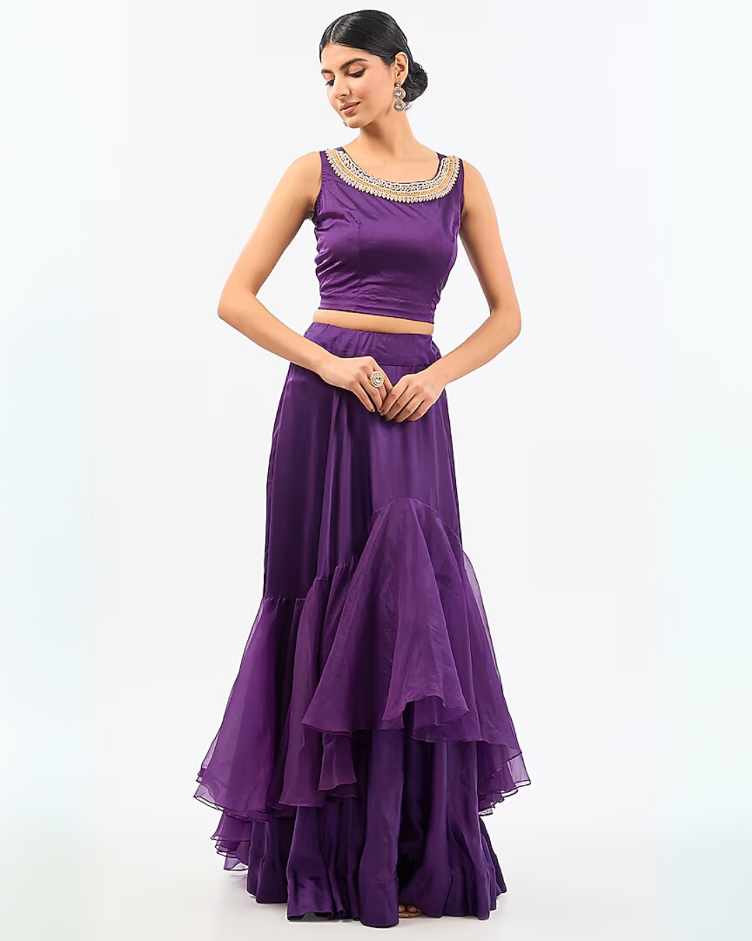 PURPLE CAPE EMBROIDED & SKIRT SET