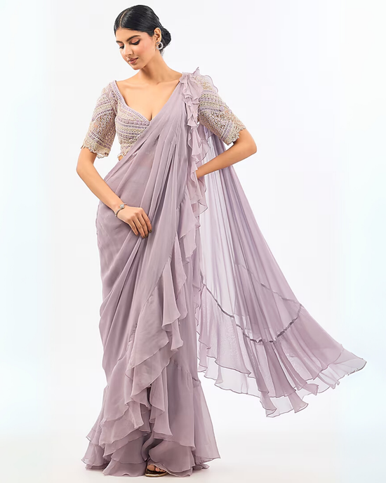 LILAC EMBROIDED DRAPE SAREE