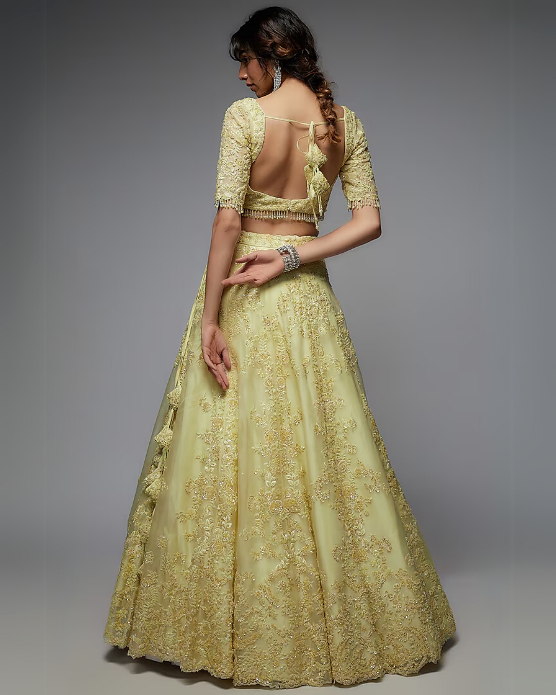 Yellow Organza Embroidered Lehenga Set