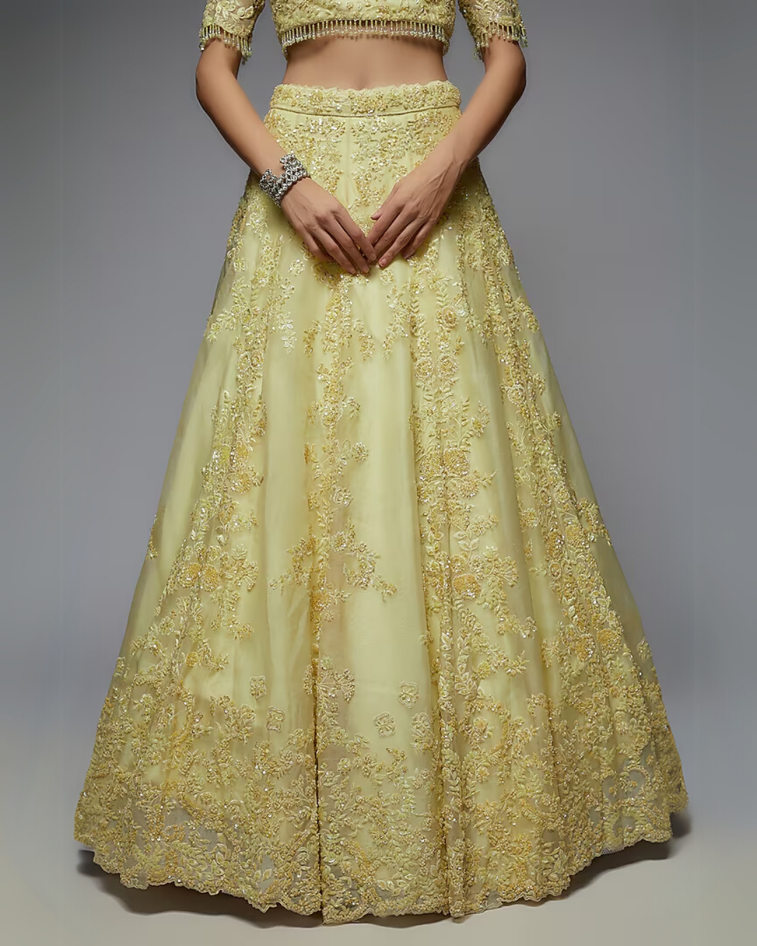 Yellow Organza Embroidered Lehenga Set