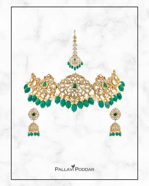 Roshni Emerald Grandeur Necklace Set