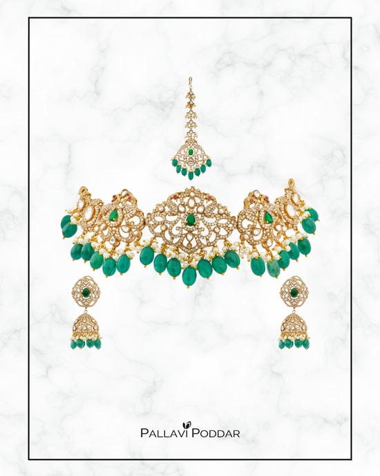 Roshni Emerald Grandeur Necklace Set