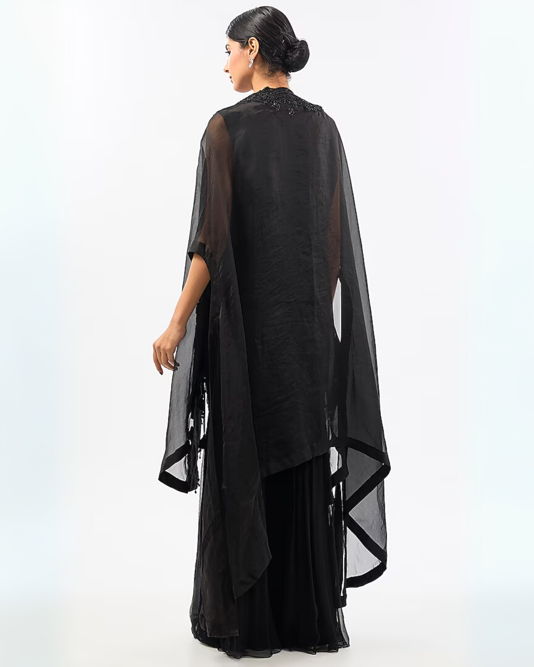 BLACK EMBROIDED WAISTCOAT GHARARA SET