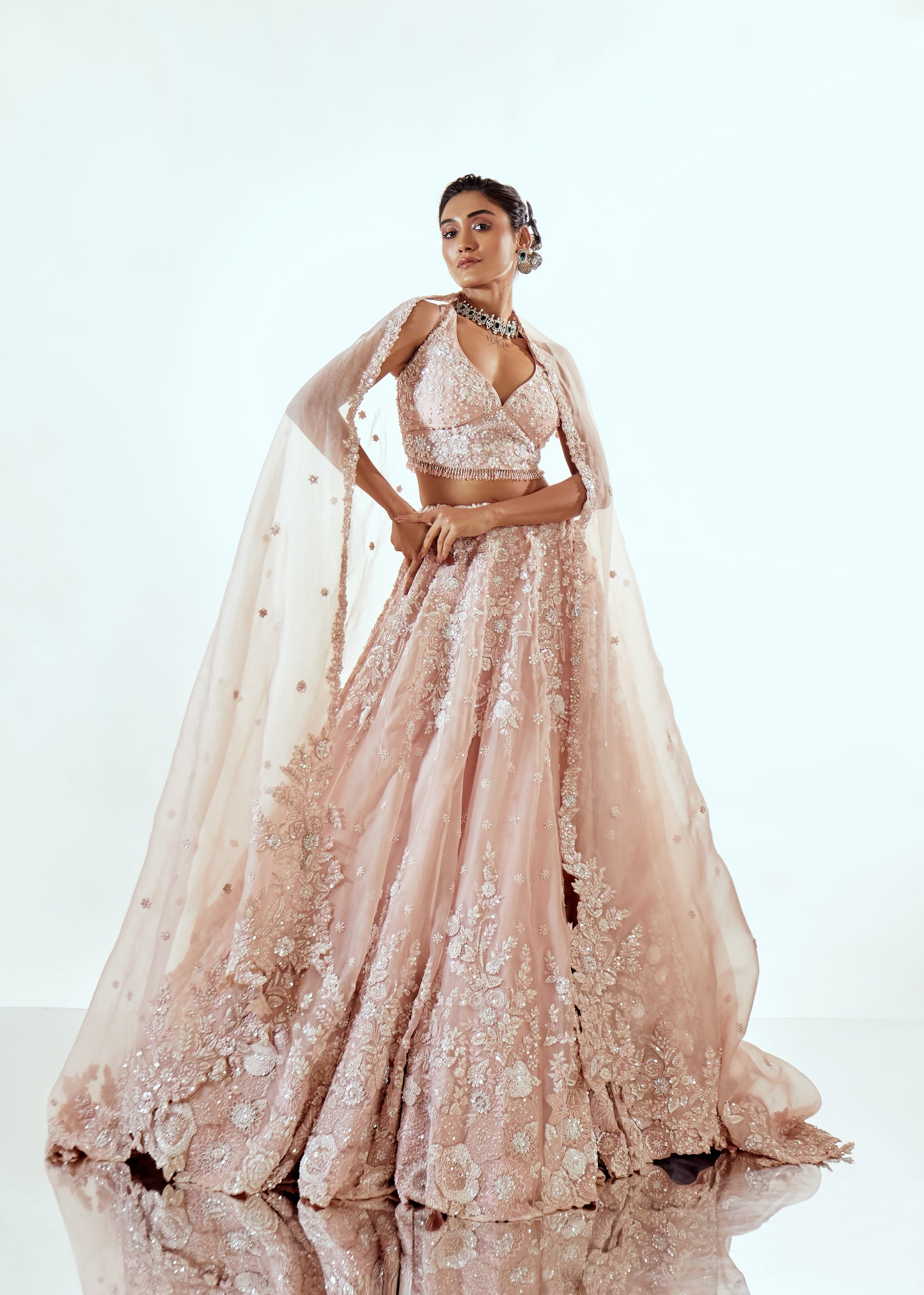 HALF GARDEN PINK ORGANZA LEHENGA SET
