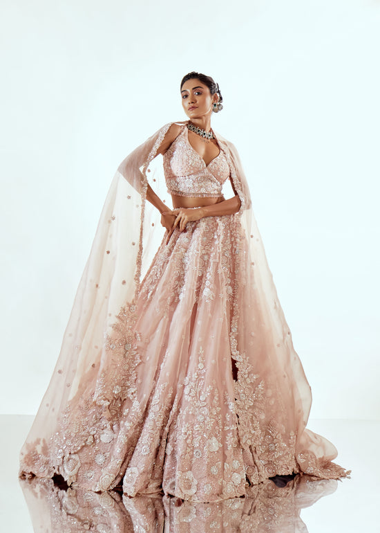 HALF GARDEN PINK ORGANZA LEHENGA SET