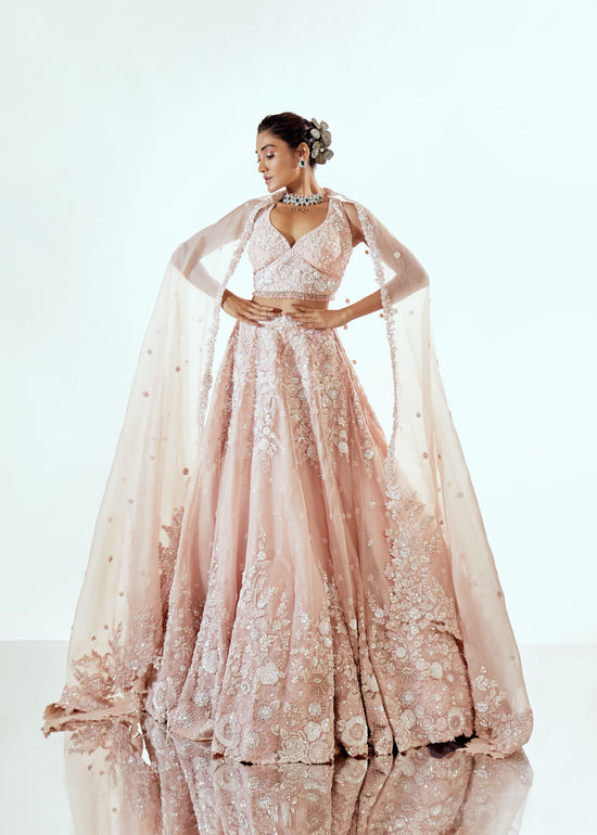 HALF GARDEN PINK ORGANZA LEHENGA SET