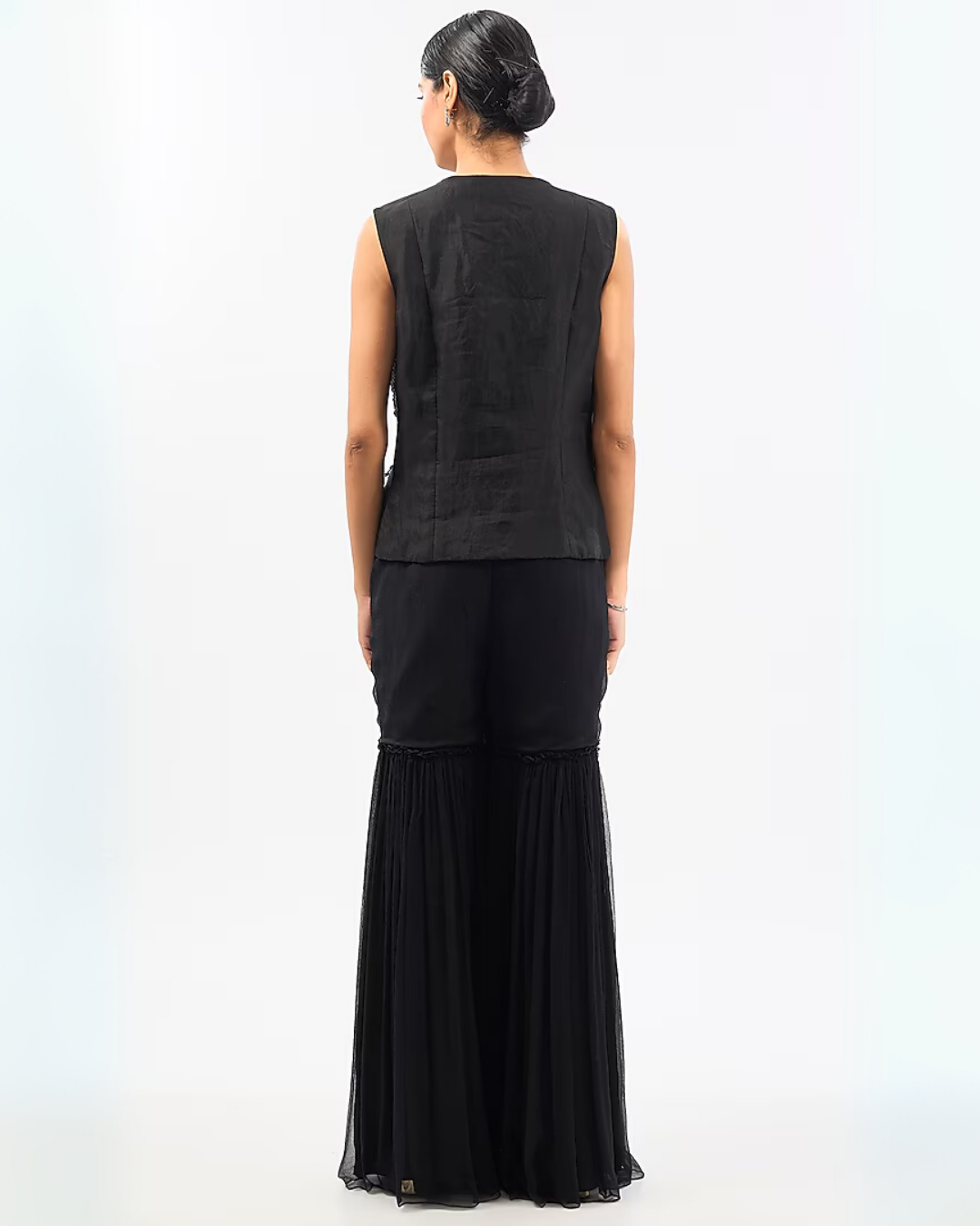 BLACK EMBROIDED WAISTCOAT GHARARA SET