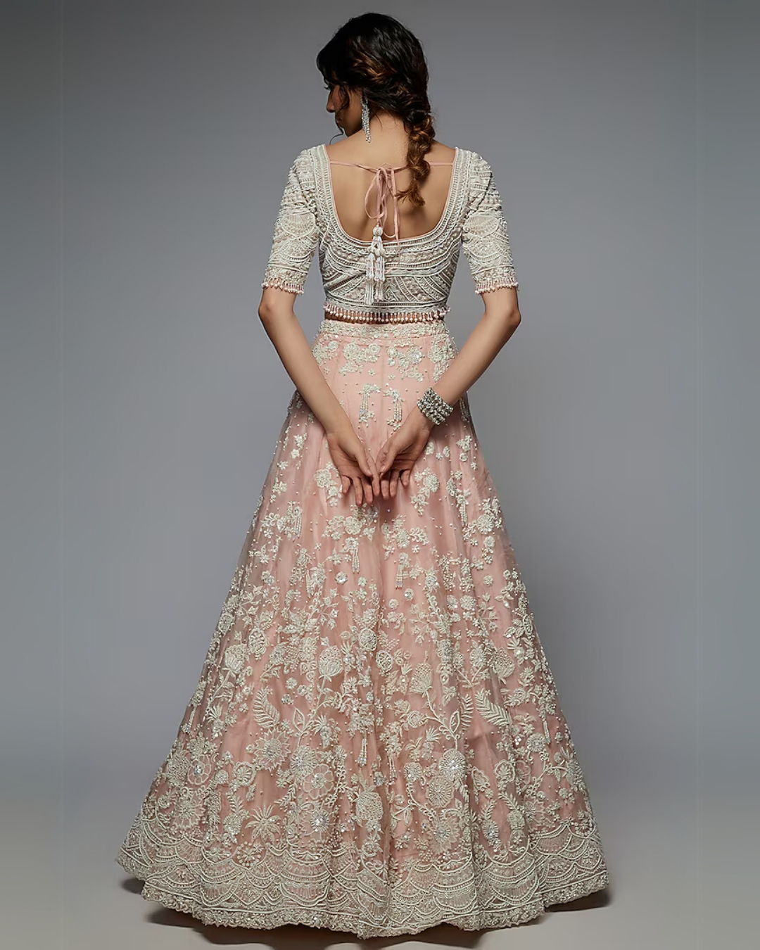 Pink Organza Embellished Lehenga Set