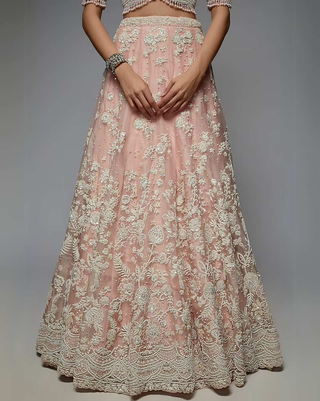 Pink Organza Embellished Lehenga Set