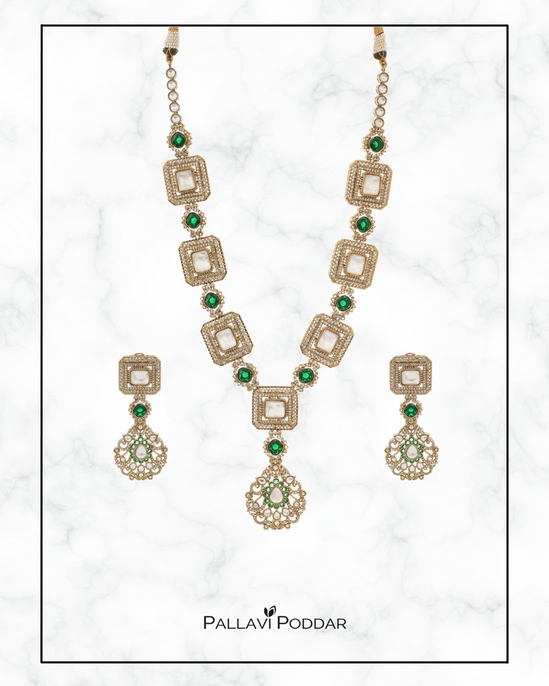 Geometric Kundan & Emerald Necklace Set