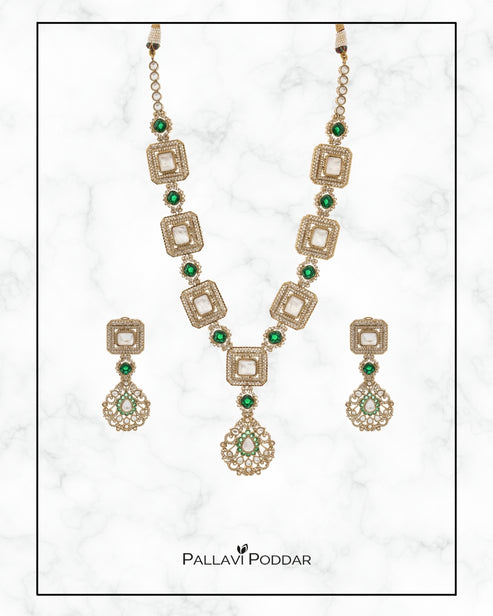 Geometric Kundan & Emerald Necklace Set