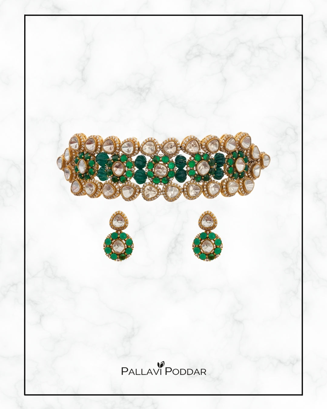 Shubhra Emerald Polki Grandeur Set