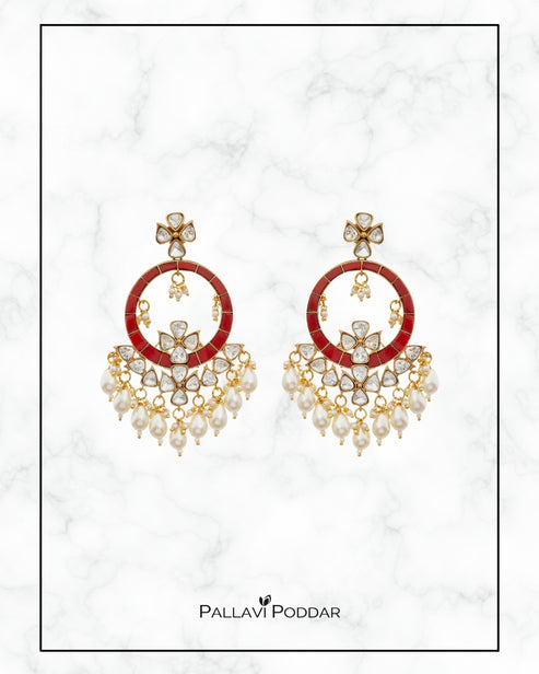 Regal Red & Pearl Jhumka Earrings
