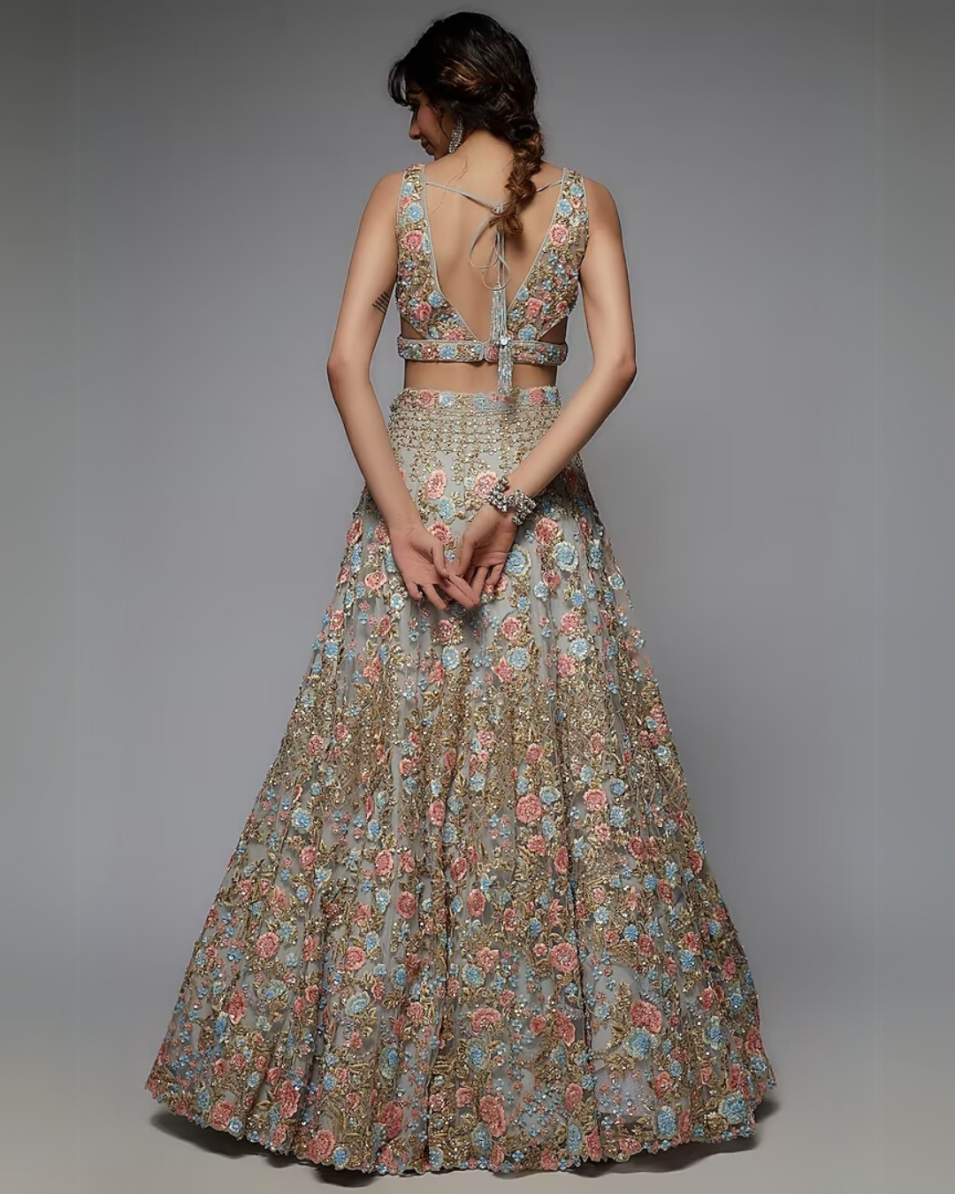 Pastel Blue Organza Embellished Lehenga Set