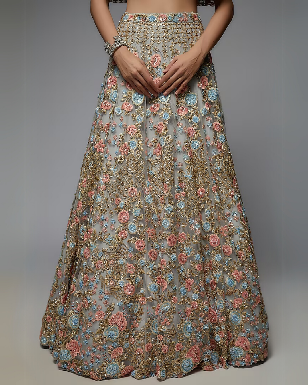 Pastel Blue Organza Embellished Lehenga Set