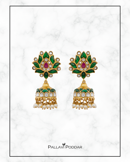 Lotus Bloom Kundan Jhumkas