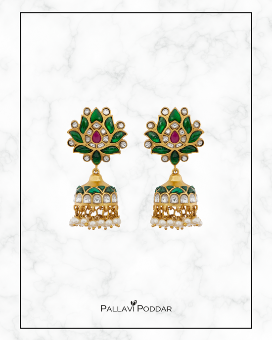 Lotus Bloom Kundan Jhumkas