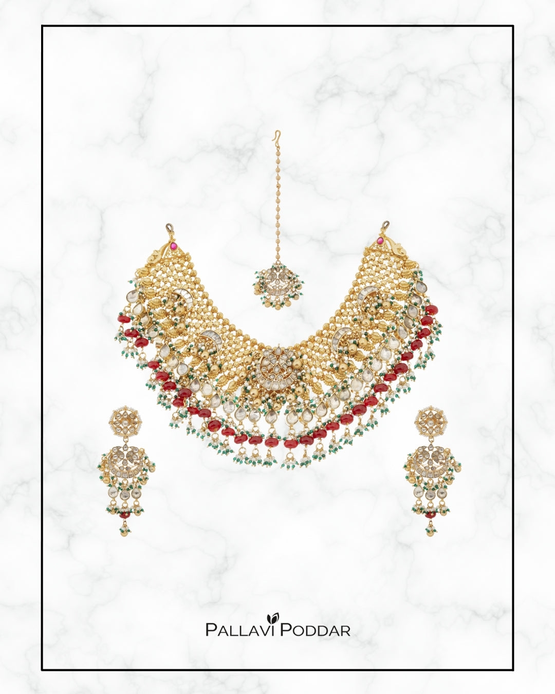 Royal Bridal Choker with Red Beads