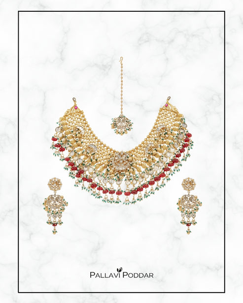 Royal Bridal Choker with Red Beads