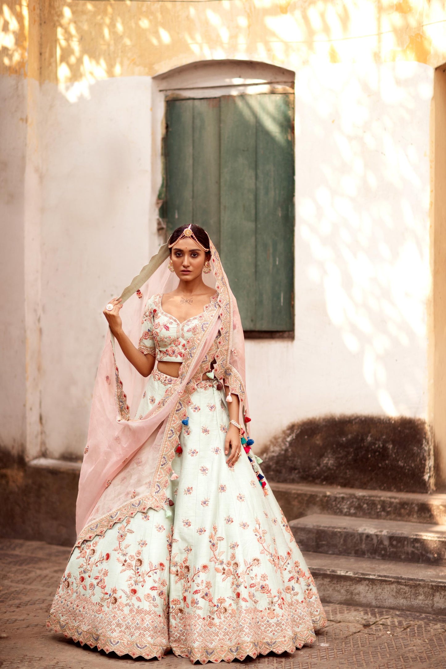 Sea Green Raw Silk lehenga set