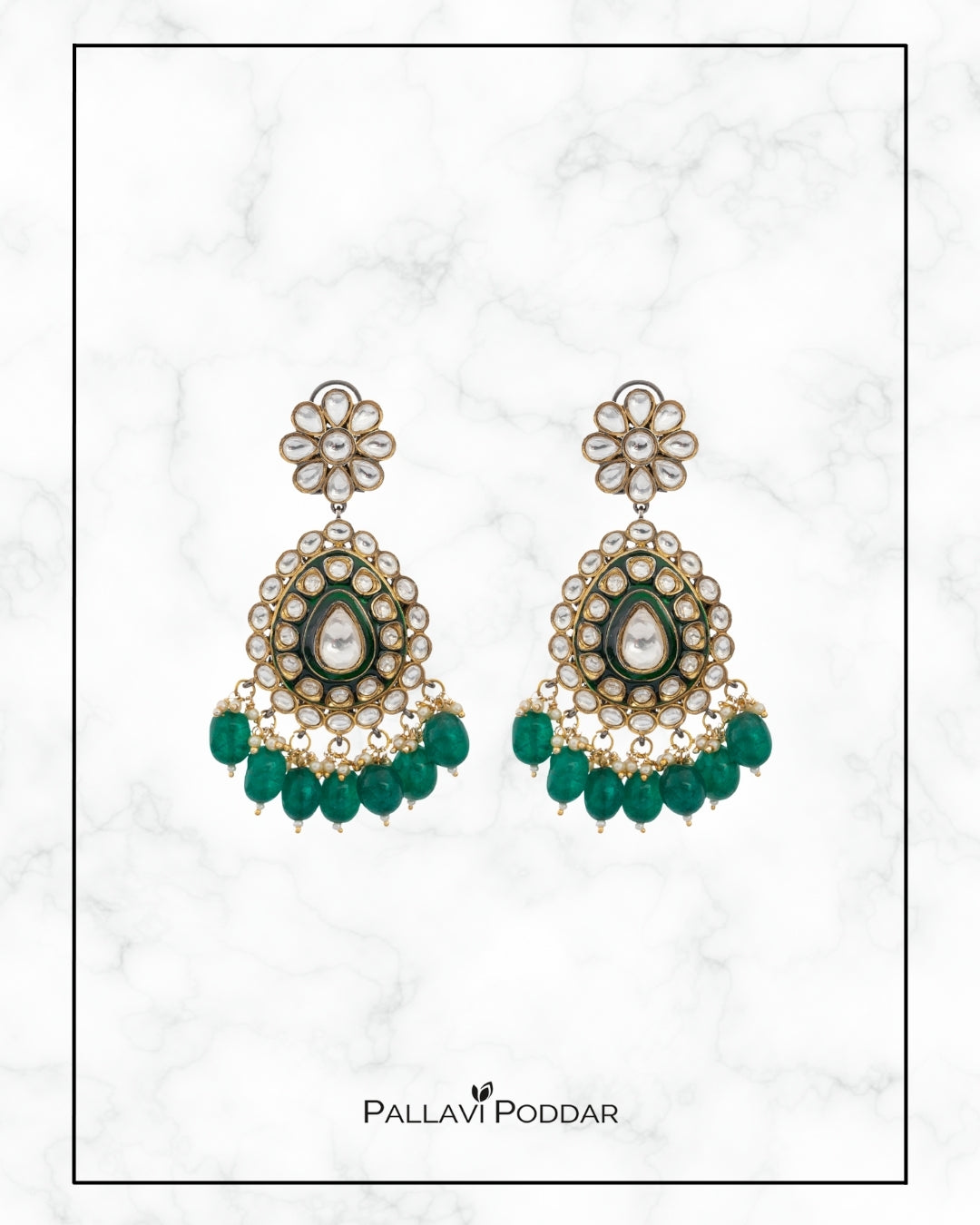 Emerald Bloom Kundan Chandbali Earrings