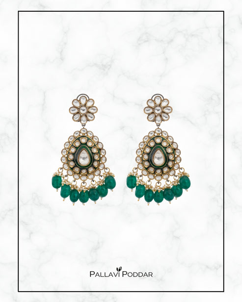 Emerald Bloom Kundan Chandbali Earrings