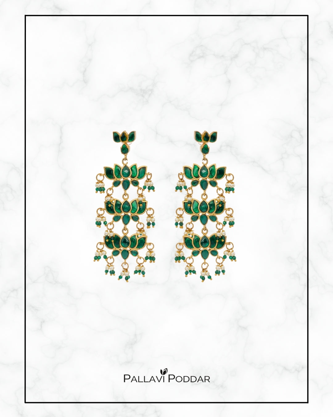 Emerald Lotus Cascade Earrings