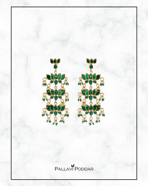 Emerald Lotus Cascade Earrings