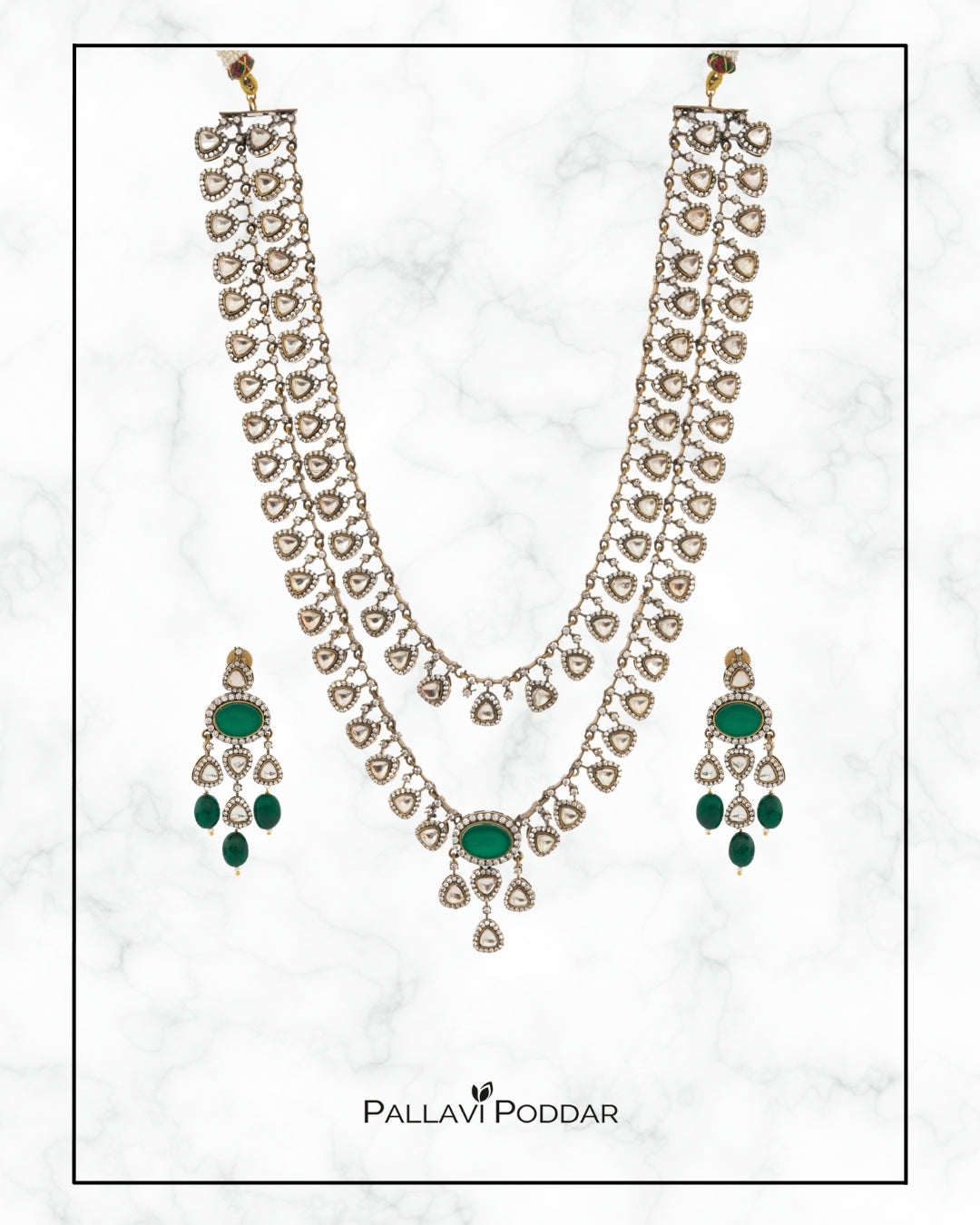 Layered Polki Necklace with Emerald Accents