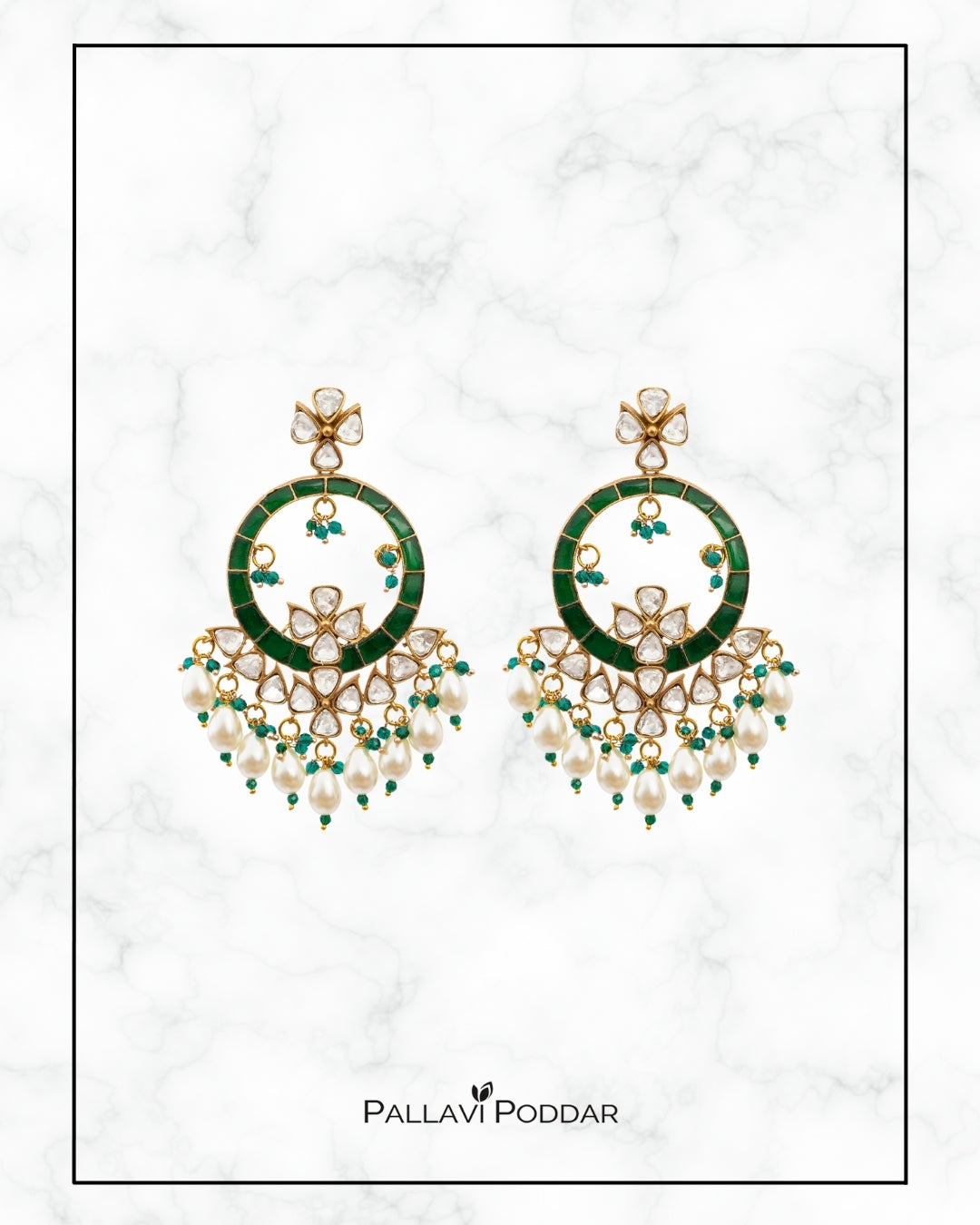 Meherbaan Emerald Kundan Earrings