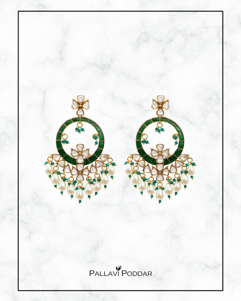 Meherbaan Emerald Kundan Earrings