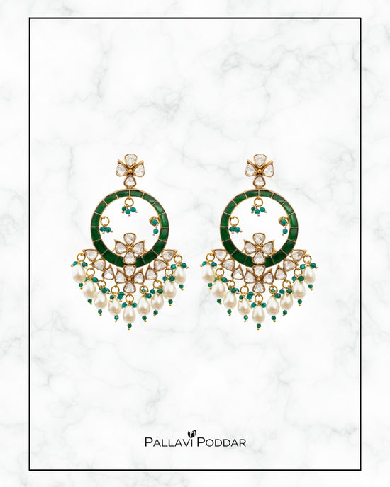Meherbaan Emerald Kundan Earrings