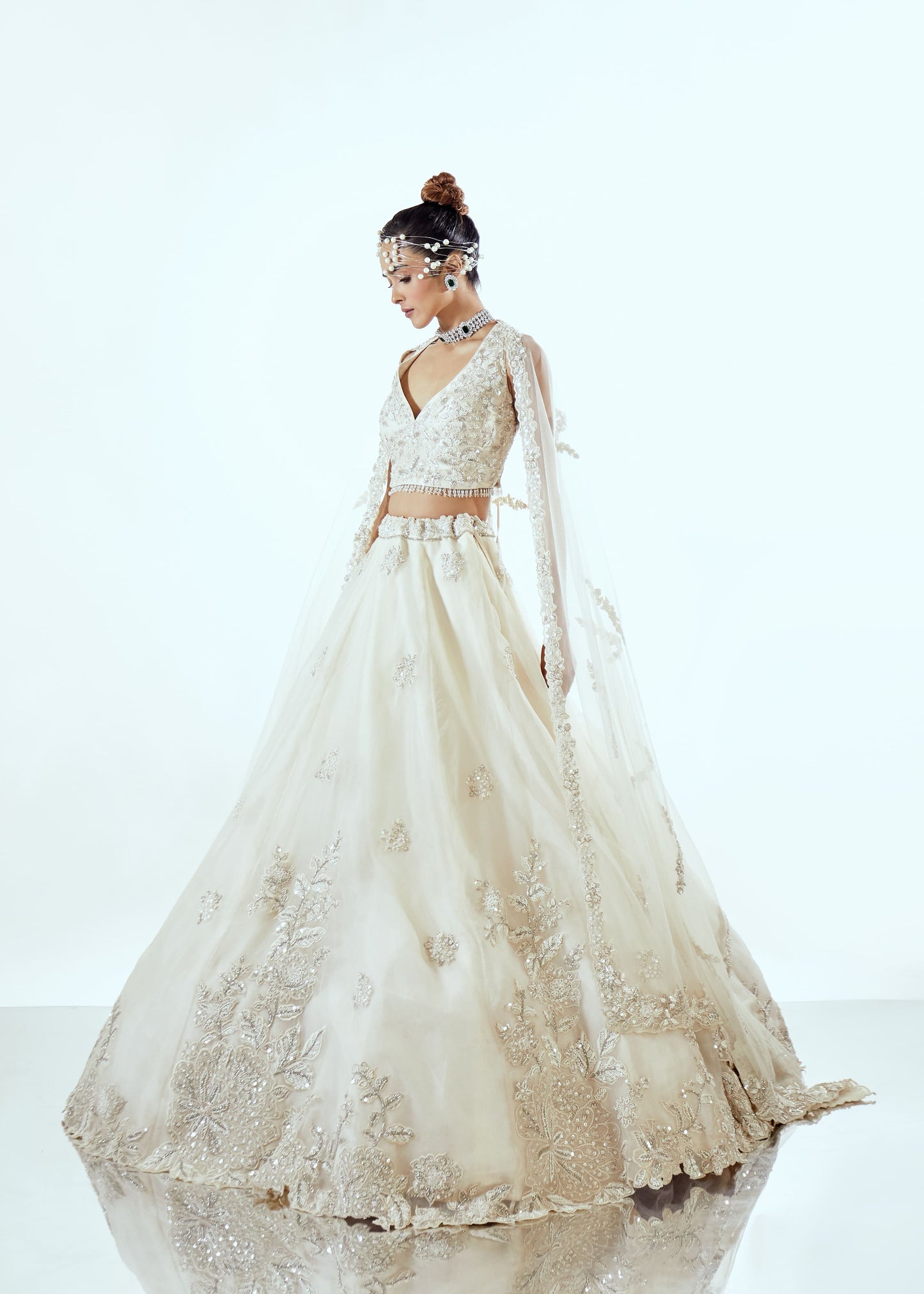 DAFFODIL IVORY ORGANZA LEHENGA SET