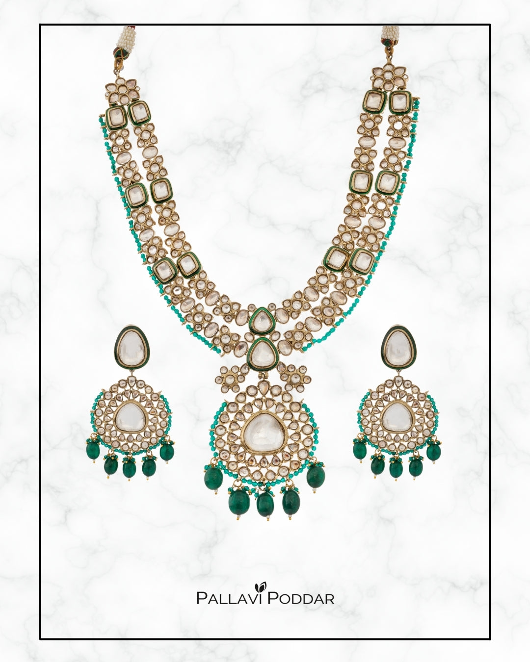 Emerald & Polki Bridal Necklace Set