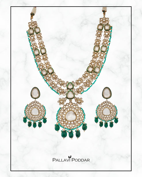 Emerald & Polki Bridal Necklace Set
