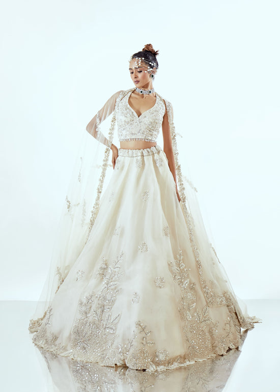 DAFFODIL IVORY ORGANZA LEHENGA SET