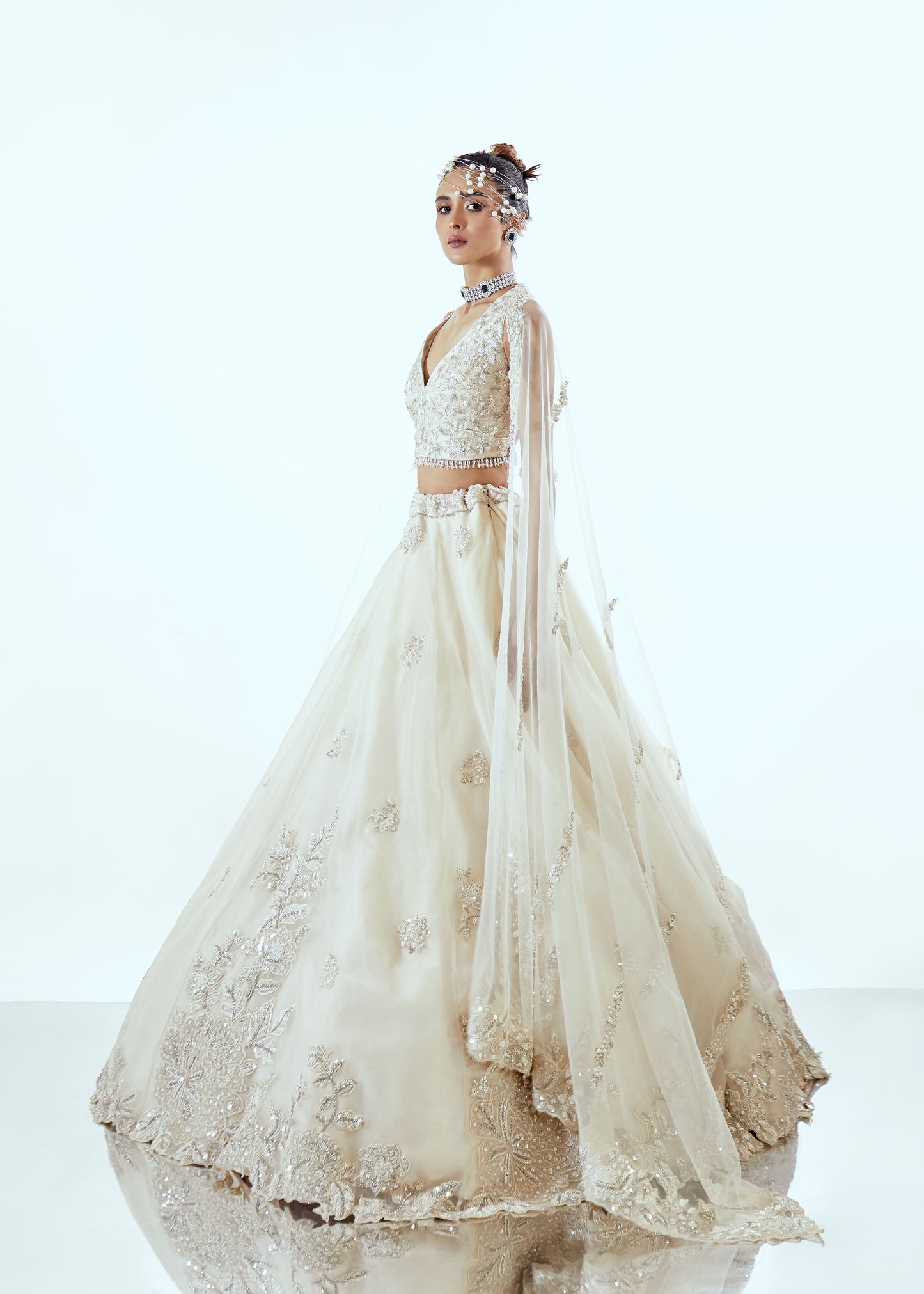 DAFFODIL IVORY ORGANZA LEHENGA SET