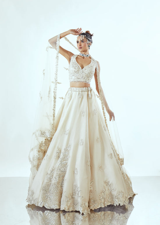 DAFFODIL IVORY ORGANZA LEHENGA SET