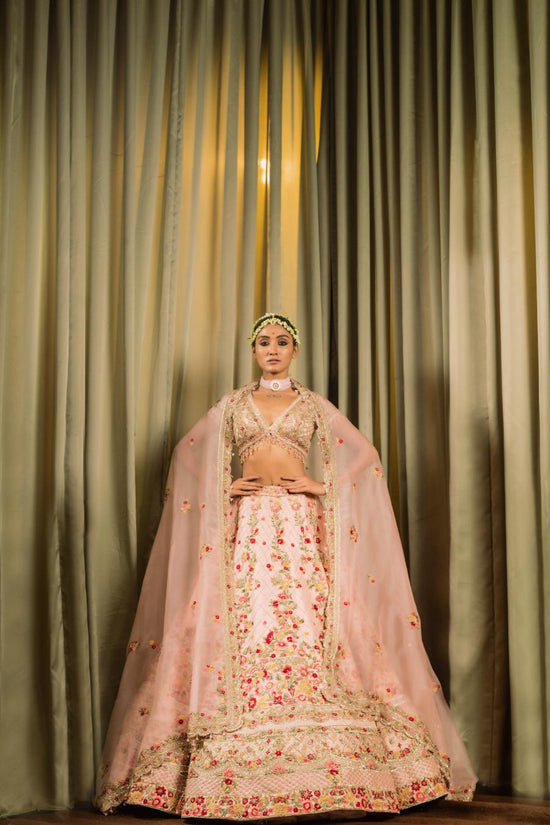 Pink Raw Silk Resham Embellished Lehenga Set
