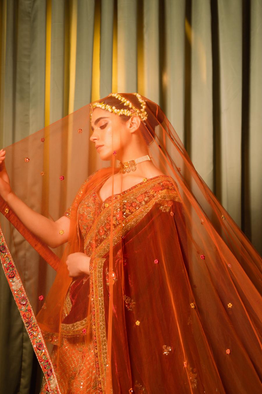 Raw Silk Resham Work Lehenga Set