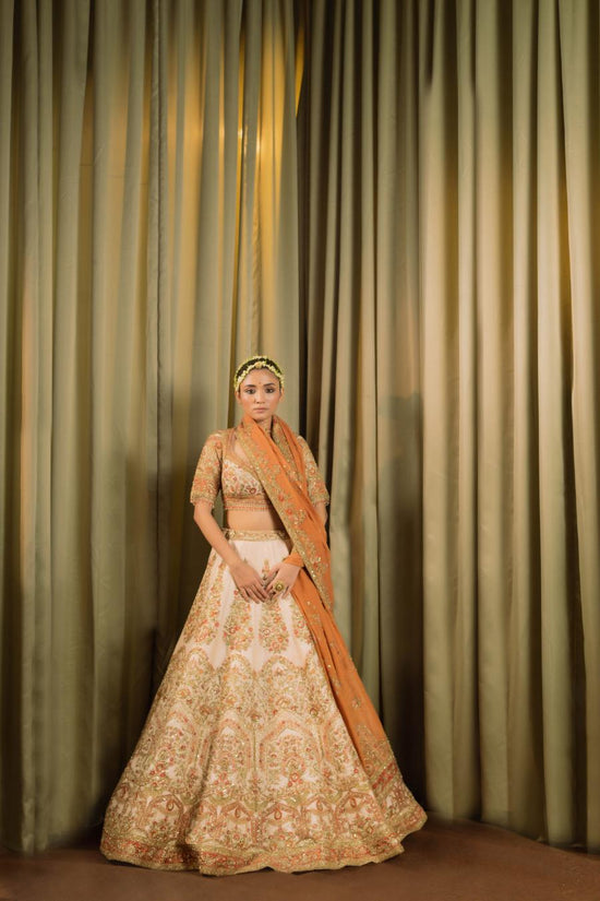 Ivory Raw Silk Cutdana Work Lehenga Set