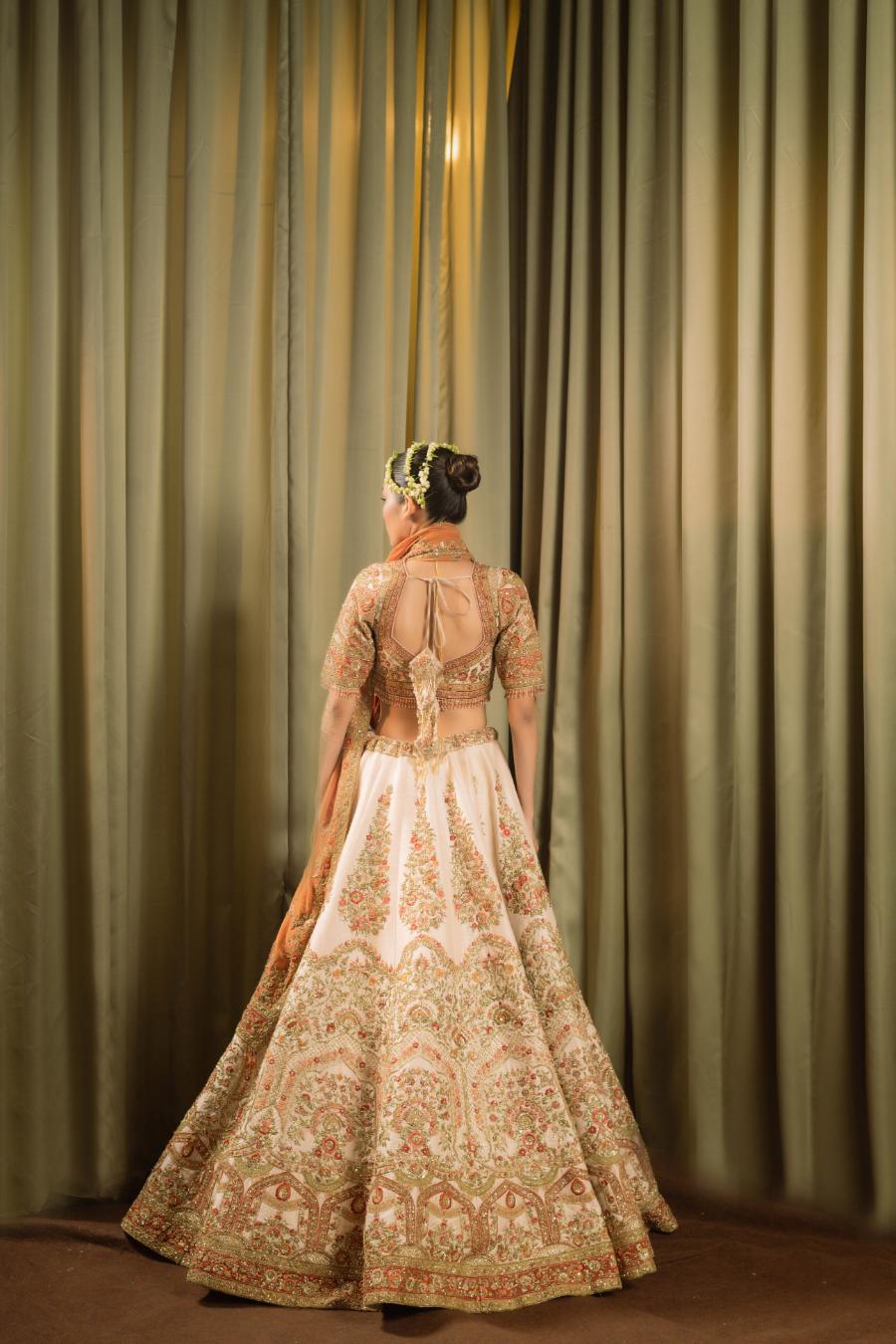 Ivory Raw Silk Cutdana Work Lehenga Set