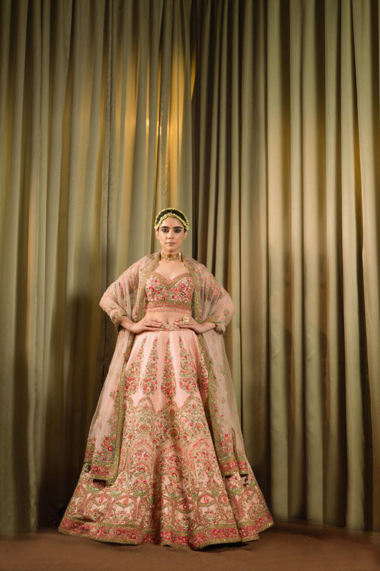 Pink Raw Silk Embroidered Lehenga Set